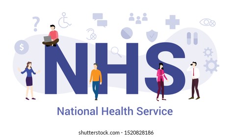 Nhs National Health Service Concept With Big Word Or Text And Team People With Modern Flat Style - Vector