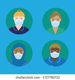 NHS Nurse Characters Wearing Surgical Masks