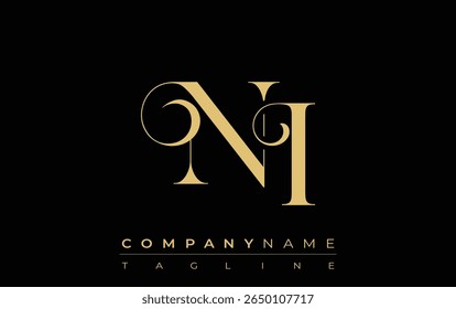 NI Abstract Creative Jewelry Logo. A stylish logo featuring golden monogram initials in an elegant and modern typography, perfect for branding