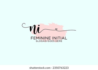 NI beauty monogram and elegant logo design handwriting logo of initial signature, wedding, fashion, floral and botanical with creative template.