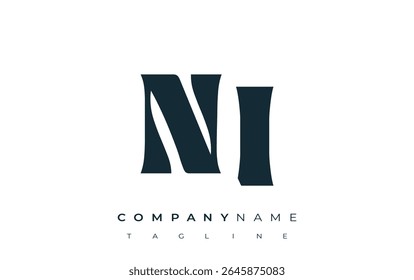 NI Creative Abstract Typography Logo Design. Elegant logo combining bold typography and creative shapes, ideal for branding and identity solutions.
