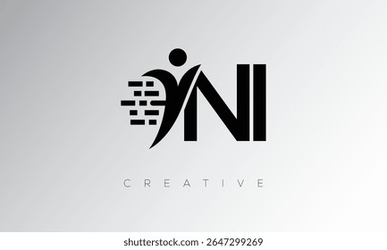 NI Creative Digital Monogram Logo – Futuristic Letter mark Design Featuring Human Shape, Pixel Motion and Minimal Tech Style for Innovative Branding Identity