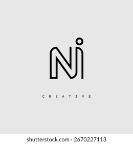 NI Creative Letter Logo – Minimal Line Monogram in Black Outline for Modern Branding Identity Design.