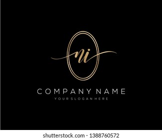 NI handwriting initial  logo vector