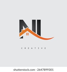 NI House Letter Logo – Creative Real Estate Monogram with Roof Shape and Home Icon for Property, Architecture and Modern Branding Identity