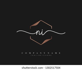 NI initial handwriting logo template vector