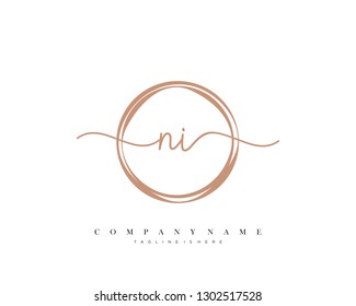 NI initial handwriting logo template vector