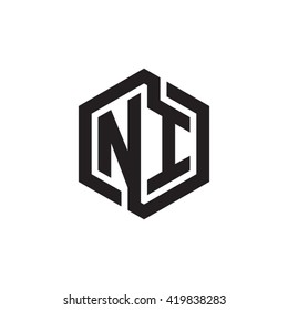 NI initial letters looping linked hexagon monogram logo