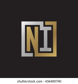 NI initial letters looping linked square elegant logo golden silver black background