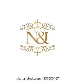 N&I Initial logo. Ornament ampersand monogram golden logo