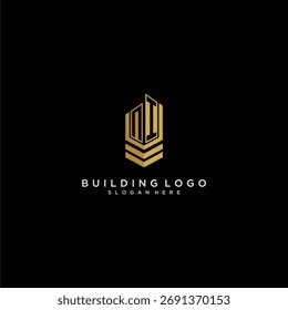 Logotipo de monograma inicial de NI para bienes raíces con estilo de construcción