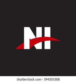 NI initial overlapping swoosh letter logo white red black background