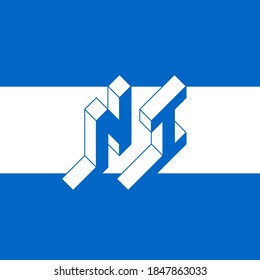 NI - international 2-letter code or National domain of Nicaragua. N and I - Monogram or logotype. Isometric 3d font for design. Three-dimension letters.
