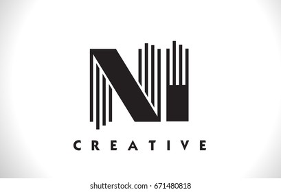 NI Letter Logo With Black Lines Design. Line Letter Symbol Vector Illustration