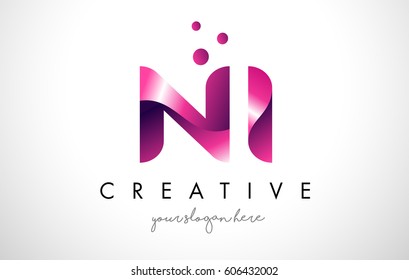 NI Letter Logo Design Template with Purple Colors and Dots