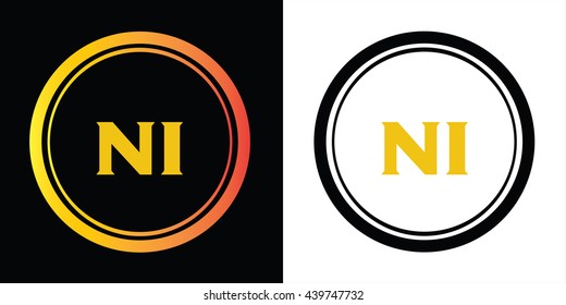 NI letters icon design template elements in abstract background logo, design identity in circle, alphabet letter