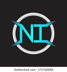 NI Logo monogram with circle and four taper shape design template
