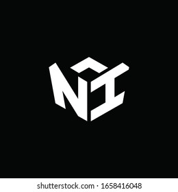 NI logo monogram with emblem style ribbon design template