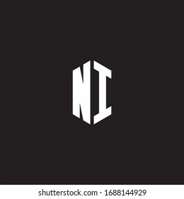 NI Logo monogram with hexagon shape style design template isolated on black background