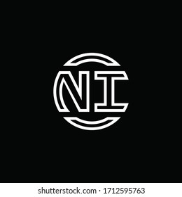 NI logo monogram with negative space circle rounded design template