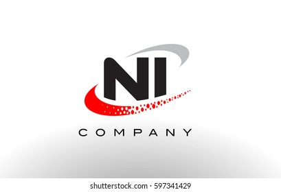 NI Modern Letter Logo Design with Creative Red Dotted Swoosh Vector 