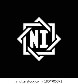 NI monogram logo with abstract square around design template
