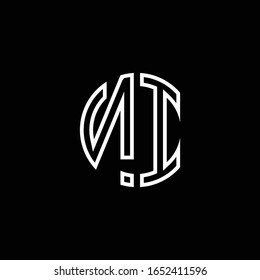 NI monogram logo circle ribbon style outline design template