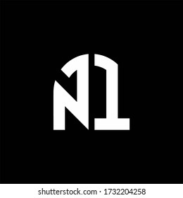 NI monogram logo with curve shape design template isolated on black background