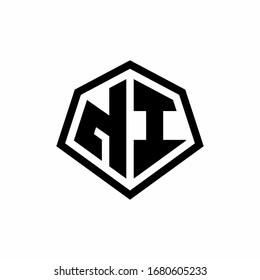 NI monogram logo with hexagon shape and line rounded style design template isolated on white background
