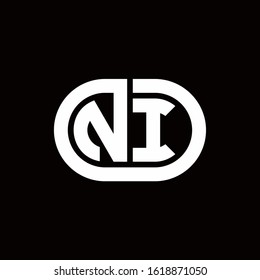 NI monogram logo with an oval style on a black background	