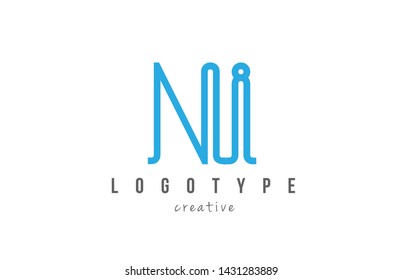NI N I blue joined line alphabet letter logo combination suitable as icon design for a company or business