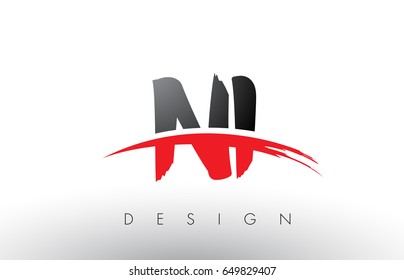 NI N I Brush Logo Letters Design with Red and Black Colors and Brush Letter Concept.