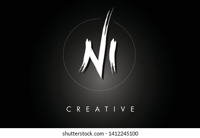 NI N I Brushed Vector Letter Logo Design with Creative Modern Brush Lettering Texture and Hexagonal Shape. Brush Letters Design Logo Vector Illustration.
