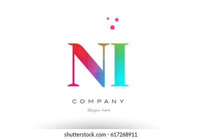 NI N I creative rainbow colors colored artistic alphabet company letter logo design vector icon template