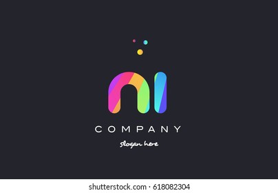 ni n i  creative rainbow green orange blue purple magenta pink artistic alphabet company letter logo design vector icon template