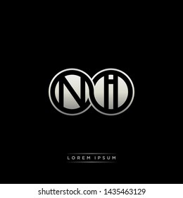 NI N I initial letter linked circle capital monogram logo modern template silver color edition