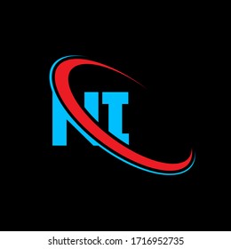 NI N I letter logo design. Initial letter NI linked circle upercase monogram logo red and blue. NI logo, N I design. ni, n i