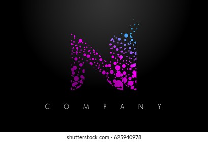 NI N I Letter Logo with Purple Blue Particles and Bubble Dots Design Vector.