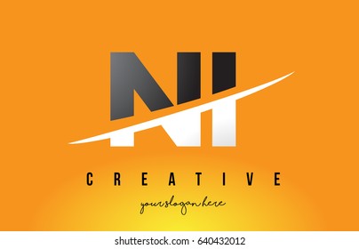 NI N I Letter Modern Logo Design with Swoosh Cutting the Middle Letters and Yellow Background.