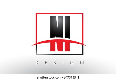NI N I Logo Letters with Red and Black Colors and Swoosh. Creative Letter Design Vector.