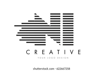 NI N I Zebra Letter Logo Design with Black and White Stripes Vector
