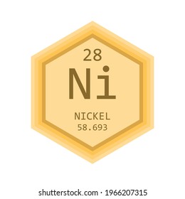 Ni Nickel Chemical Element Periodic Table. Hexagon gradient vector illustration, simple clean style Icon with molar mass and atomic number for Lab, science or chemistry education.