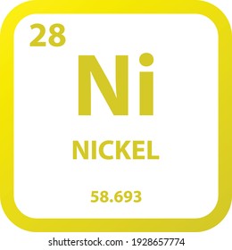 Ni Nickel Transition metal Chemical Element vector illustration diagram, with atomic number, mass and electron configuration. Simple outline flat hexagon design for education, lab, science class.
