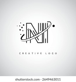 NI Orbit Monogram Logo - Futuristic Minimal Letter mark with Circular Line Art, Tech-Inspired Dots e Space Motion Concept for Modern Branding Identity