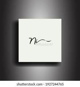 NI Signature style monogram.Calligraphic lettering icon and handwriting vector art.