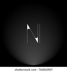 NI White thin minimalist LOGO Design with Highlight on Black Background.