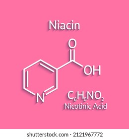 Niacin molecular formula vector illustration. nicotinic acid molecule structure and simple text. Vitamin B3 image. Can use for cosmetics cards and business, medical, chemical and scientific designs.