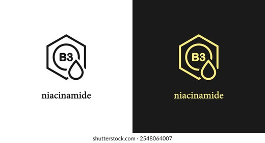 Niacinamida, ícone eco cosméticos. Carimbo, selo ou autocolante de niacinamida. Componente orgânico de cuidados da pele. Vetor