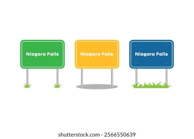 Niagara Falls road sign. Tourist place sign, Niagara Falls entering signpost. Billboard on the road. Vector illustration