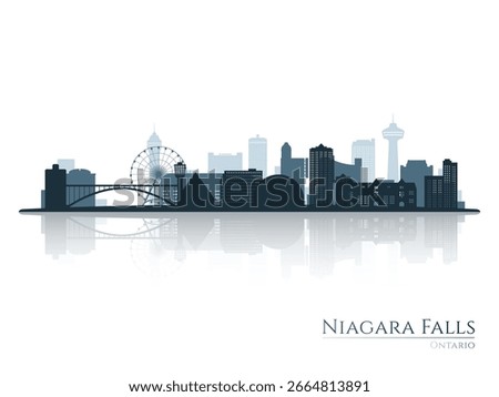 Niagara Falls skyline silhouette with reflection. Landscape Niagara Falls, Ontario Canada. Vector illustration.